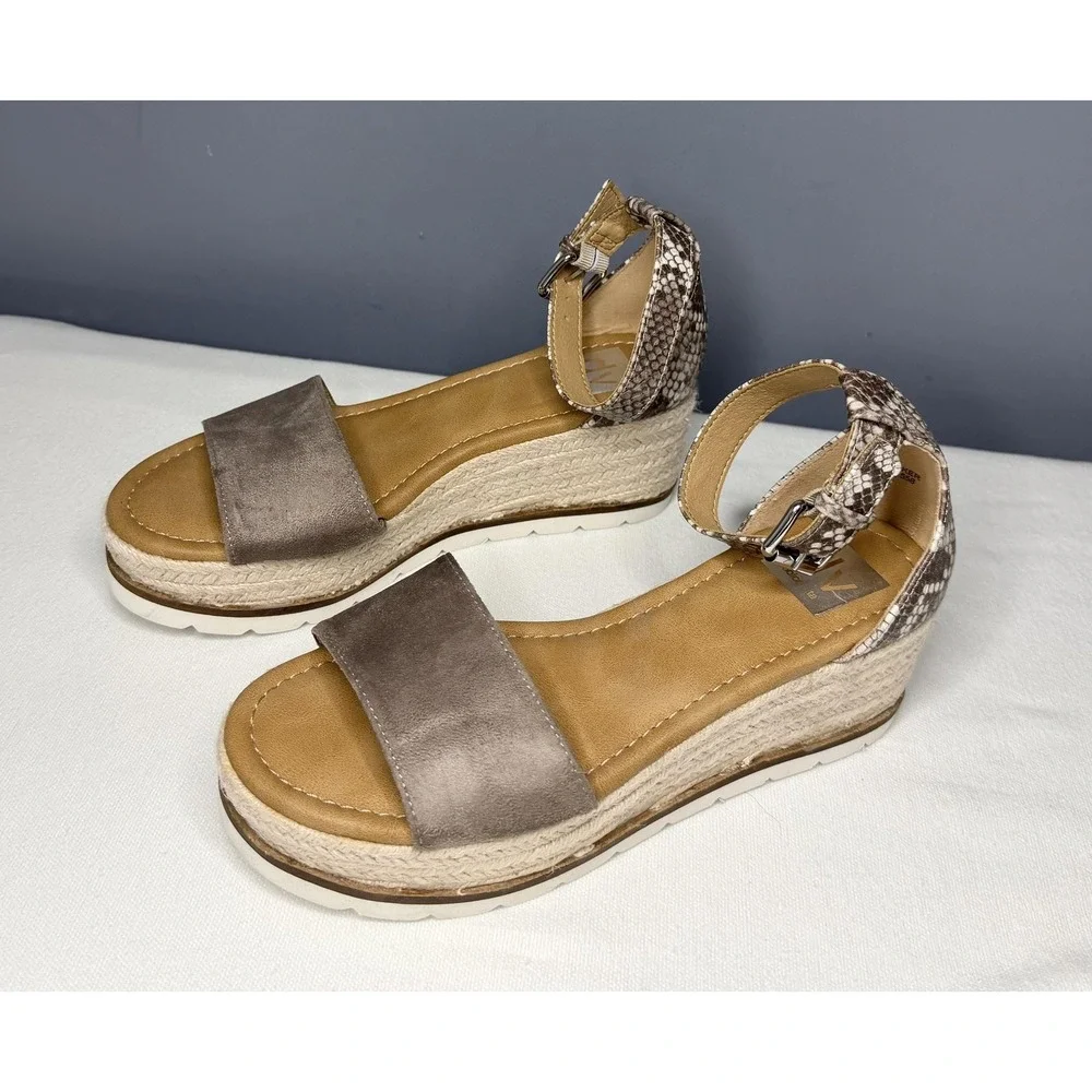 Dolce Vita Baker Sandals Womens 7 Brown Taupe Snake Espadrille Wedge Ankle Strap